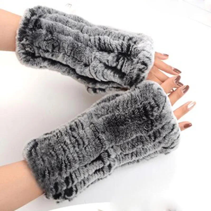 Ladies Real Fur Gloves Women Winter Fingerless Warm Gray Glove 2019 New Arrival Soft Woman