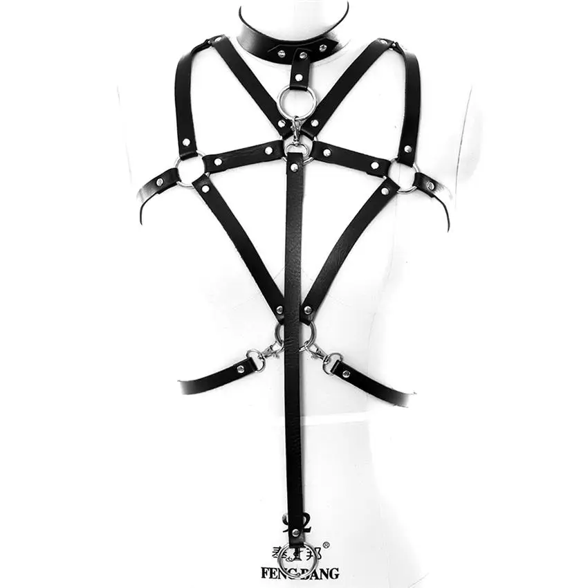 Женская мода харадзюку, уплотнительное кольцо, подвязки для тела, искусственная кожа, клетка для связывания, скульптура, жгут, кожаный жгут для женщин, тело - Цвет: Black PG0035