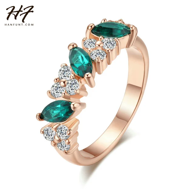 Top Quality Green TearDrop Crystal Ring Rose Gold Color Austrian Crystals Full S Top Quality Green TearDrop Crystal Ring Rose Gold Color Austrian Crystals Full S