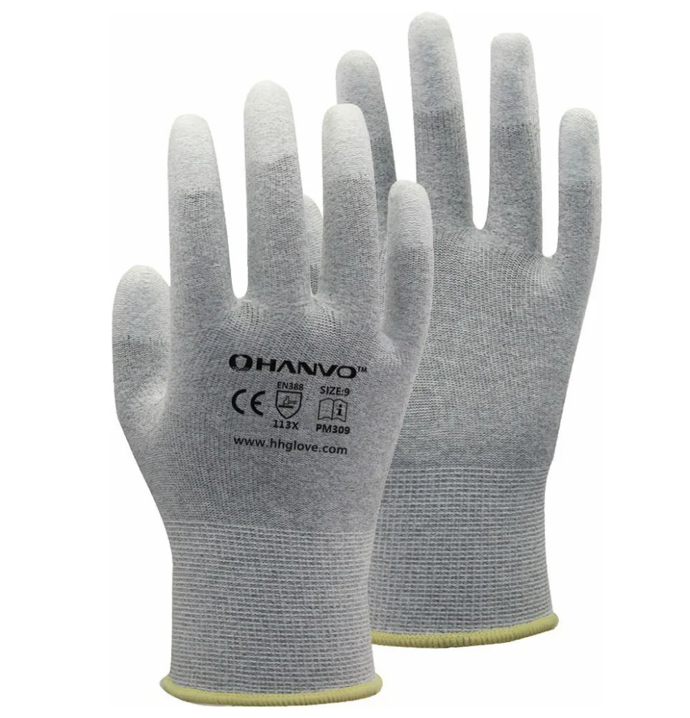 13 Gauge Carbon Nylon Lining ESD Safe Glove 120 Pairs Anti static PU