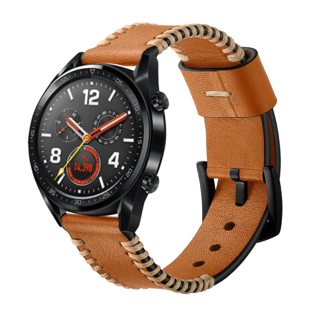 

Handmade Sewing Genuine Leather Watchband For HUAWEI GT 22mm Honor Magic Men's 2 Colors Simple Wrist Belt Bands Accessories