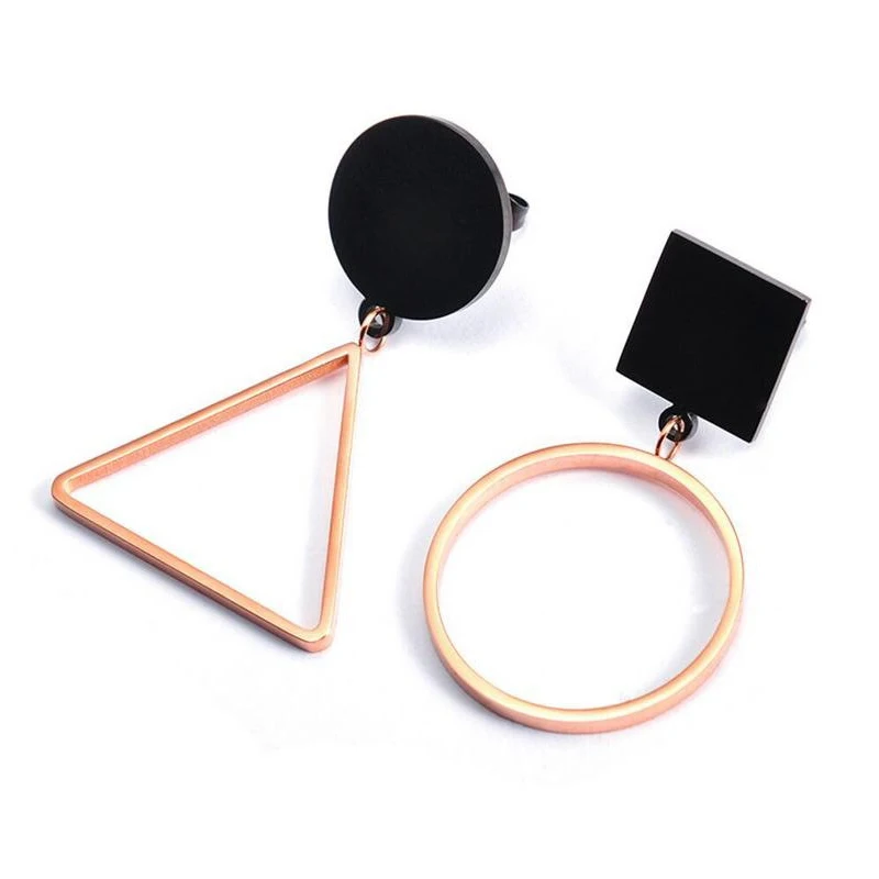 

Temperament Geometric Asymmetric Studs Earring For Women Anti-allergy Round Triangle Earring Gold Color Titanium Steel Earring
