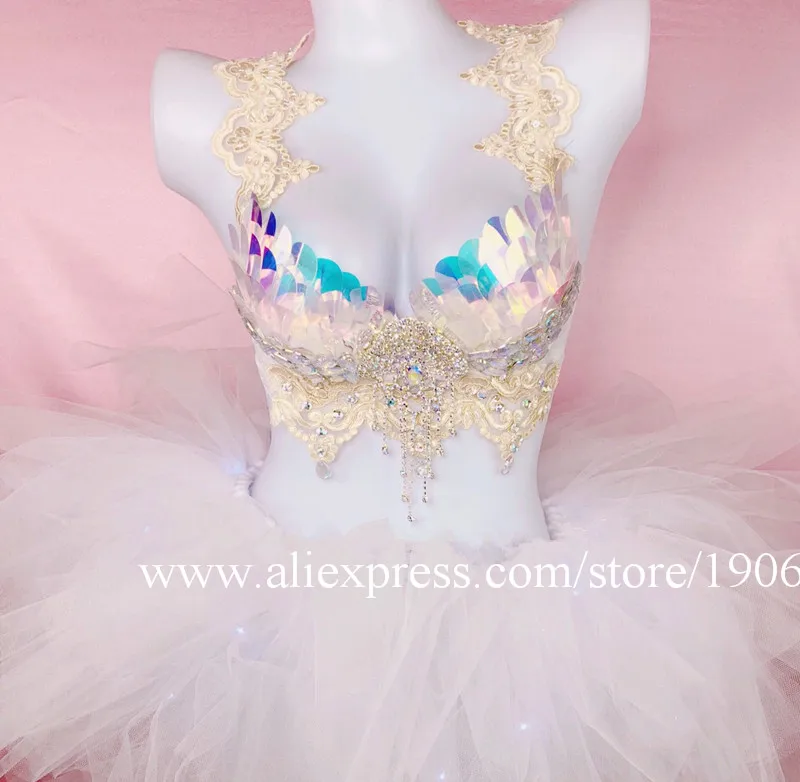 Rave Music Festival White Sequin Symphony Laser Glow Set Tutu Skirt02