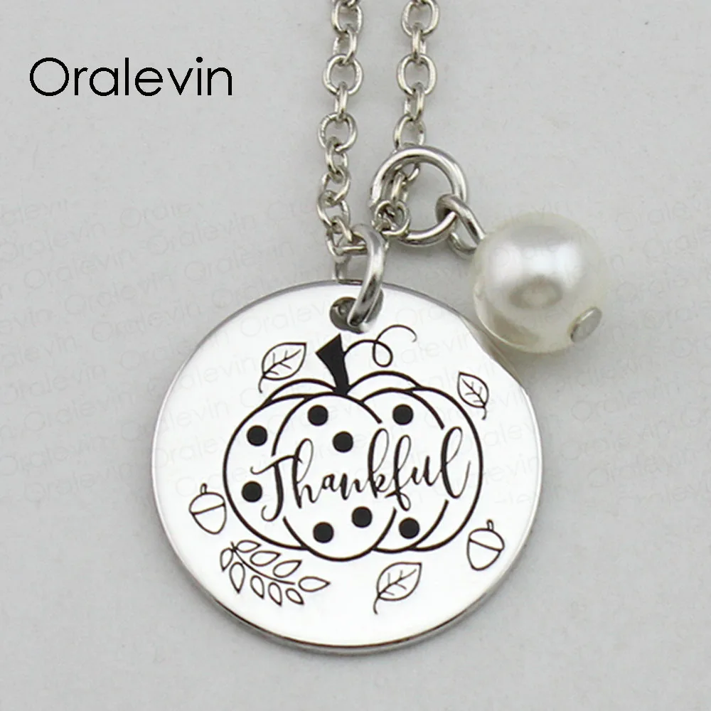 THANKFUL Inspirational Hand Stamped Engraved Charm Pendant Necklace Metal Silver Color Jewelry 18Inch 22MM 10Pcs/Lot #LN2403 | Украшения и