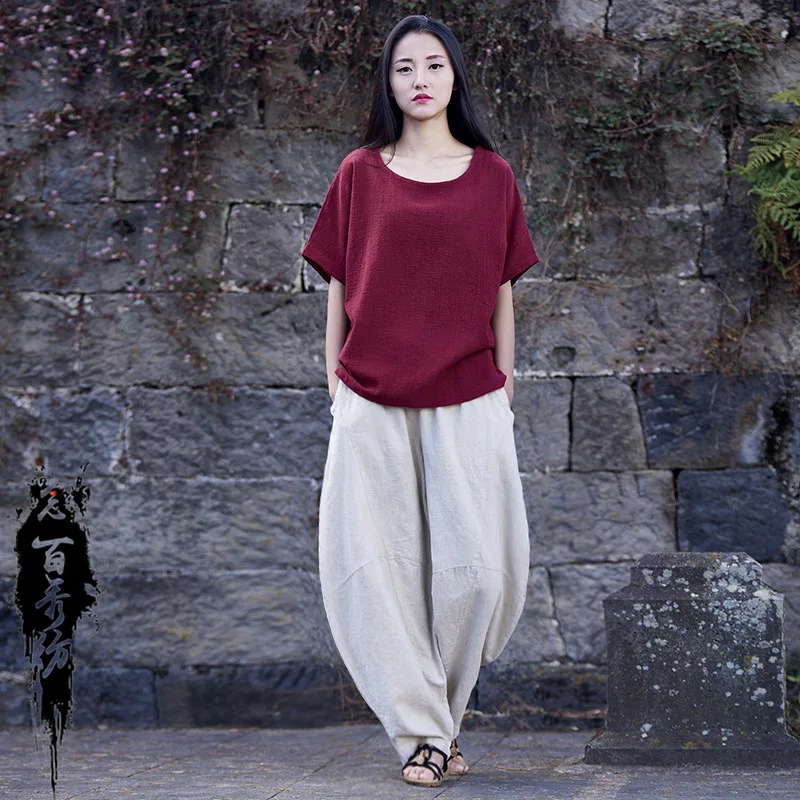 

2018 Spring Summer Individuality Ladies Lantern Slacks Linen Trousers Meditation Pure Ramie Loose Harem Pants