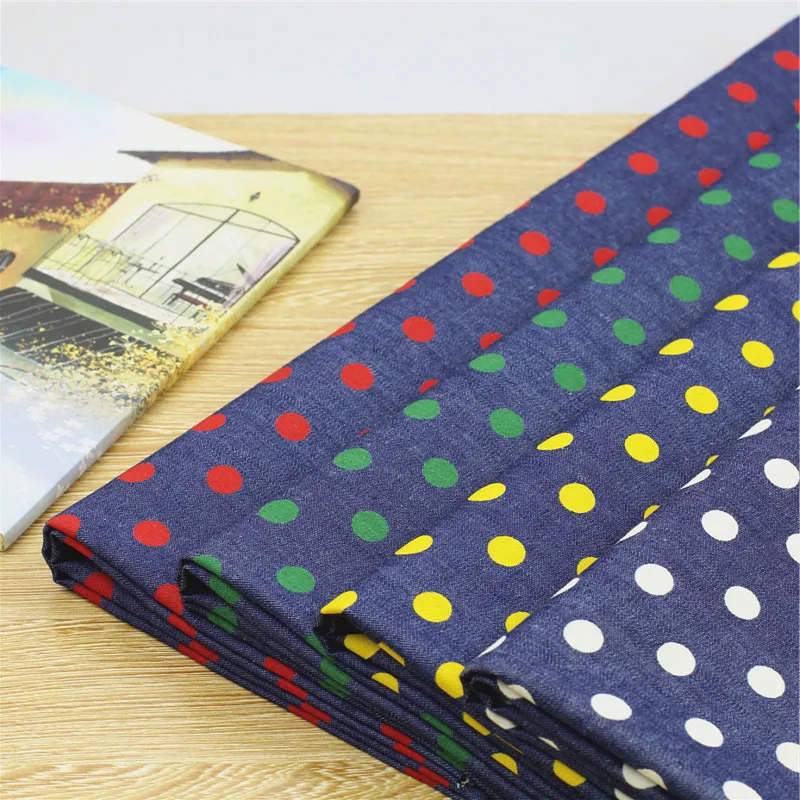 50*145 см летняя тонкая мягкая Потертая джинсовая ткань для одежды с принтом в горошек, одежда для малышей, рубашка, ткань