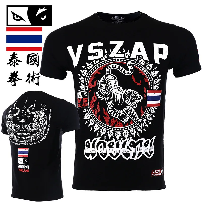

VSZAP Muay Thai Tigers Tshirt Print Short-sleeved Fitness T-shirt Men Breathable High Quality Elastic Sporting MMA Tide Costume