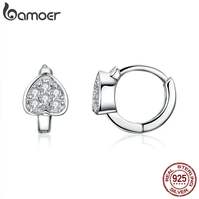 

BAMOER Authentic 925 Sterling Silver Love Heart Dazzling Zircon Stud Earrings for Women Valentines Day Gift Jewelry SCE514