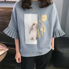 Women’s 2017 korean style blue ruffle women shirts Top Ruffles plus Big Size women clothing summer 3XL