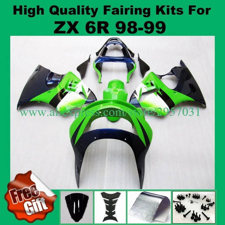 

High quality Fairing kit for KAWASAKI Ninja 636 ZX-6R ZX 6R 1998 1999 ZX6R 98 99 green blue black +gifts