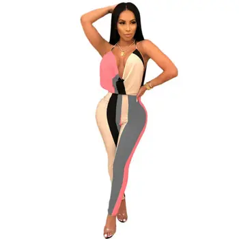 

Women Sexy V Neck Backless Jumpsuit Ladies Summer Clubwear Sleeveless Romper Female Fashion Bodysuit 2019 NEW Arrivals