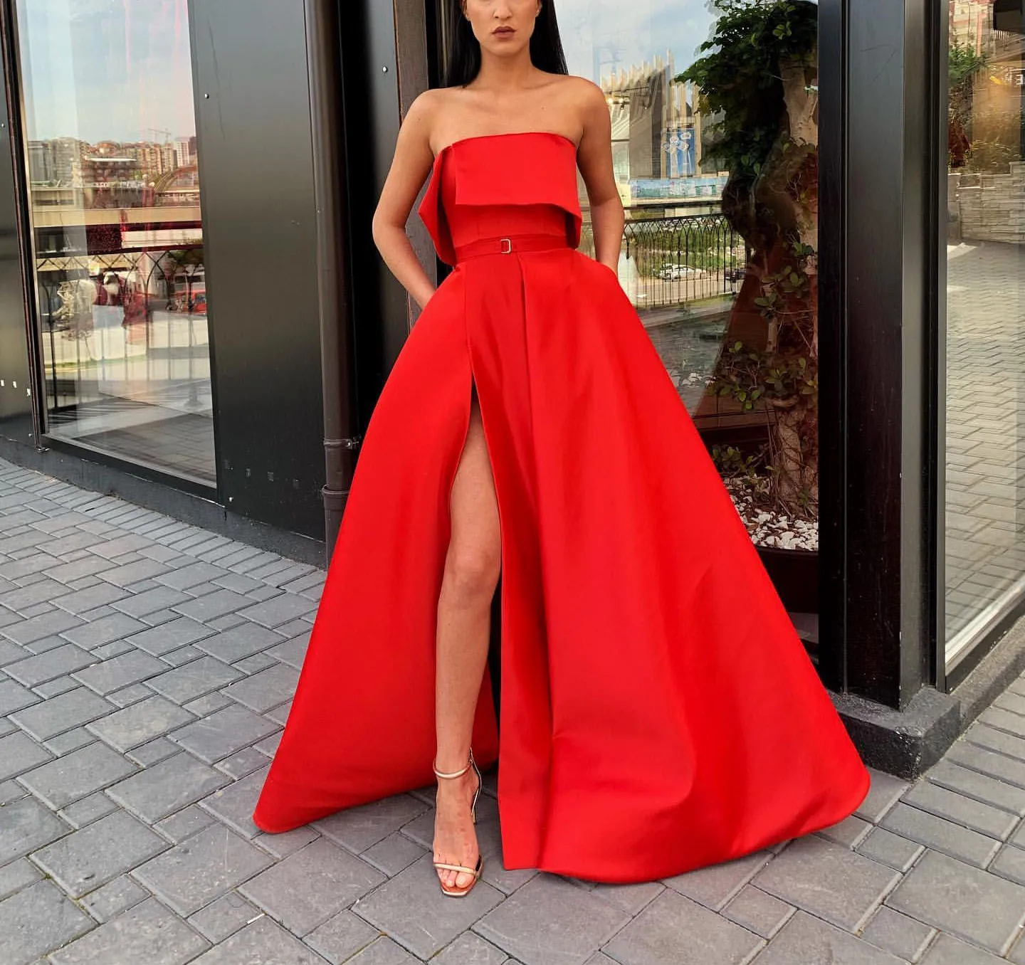 Robe De Soiree красное вечернее платье длинное атласное вечернее платье без рукавов Abiye Gece Elbisesi
