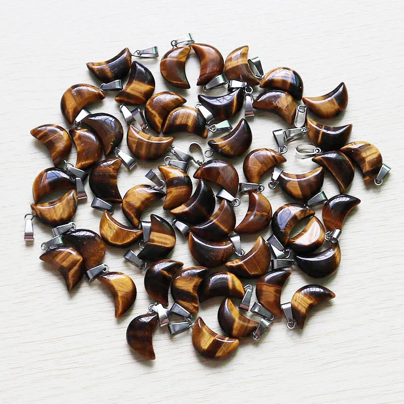

Wholesale 30pcs/lot Fashion Natural tigerite eye stone Moon Shape beads Pendants DIY Jewelry Making for women free shiping