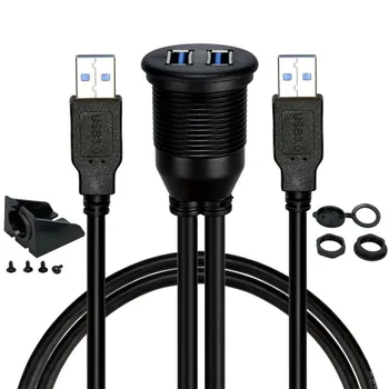 

USB 2.0 Port Male to Female Extension Cable Waterproof Flush Mount Dual USB Dock Adapter Dashboard Pan Car Motorcycle