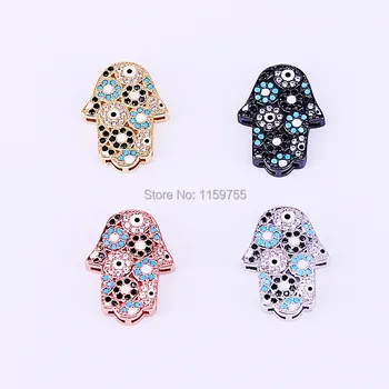 

10Pcs Mix Color Micro Pave Cubic Zirconia CZ Hamsa Hand Connector Spacer Beads For Jewelry Making