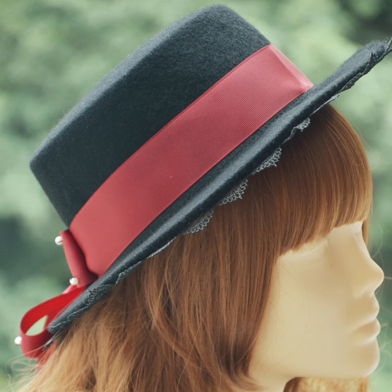 Princess sweet lolita fedoras Hat Classic foundation ribbon lace flat
