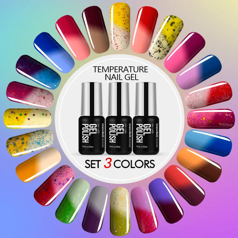Modelones 7ML Fashion Temperature Thermo UV Nail Gel Polish Soak Off Glitter Changing Color Gel Nail Varnish Long Lasting Gel