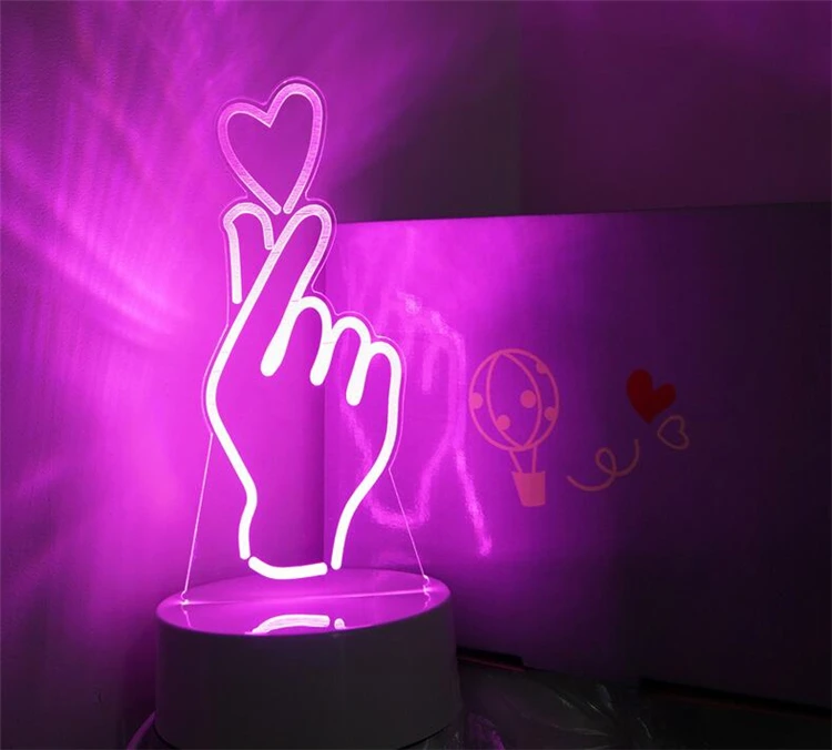 

lovely Girl heart Night light Than heart gesture table lamp Heart-shaped led room Decorative lights white+pink+purple 3 colors