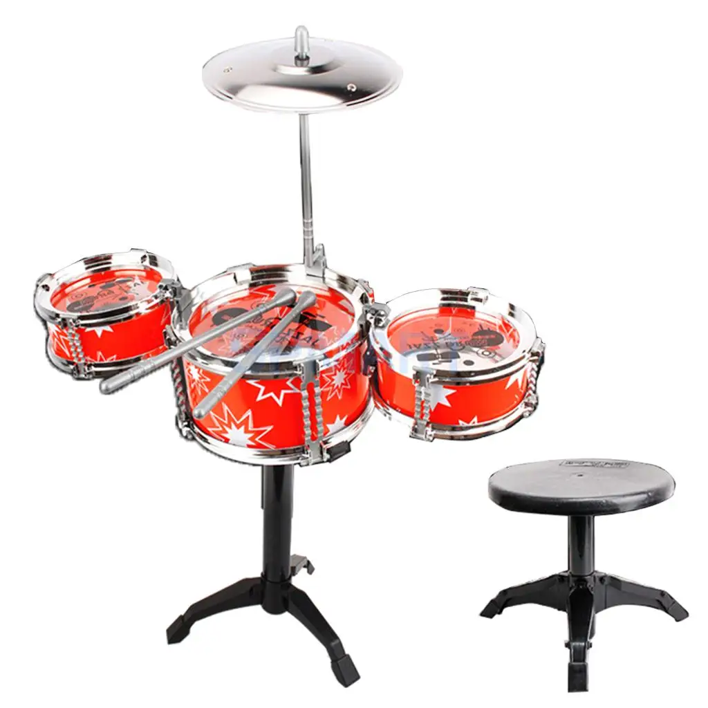 Мини джаз 3/5 барабанный табурет набор ударных музыкальных инструментов набор для детей для раннего обучения развивающая музыкальная игрушка подарок - Цвет: 5- 3 Drums Stool Red