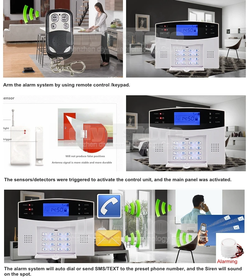 Diysecur качество 433 мГц Беспроводной проводной GSM/SMS/текст/набора охранной сигнализации Системы автоматического набора зоны обороны для
