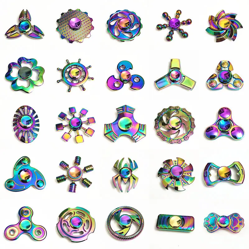 Free DHL Rainbow Heptagonal Hand Spinner fidget Zinc Alloy Metal fidget spinner metal bearing edc finger