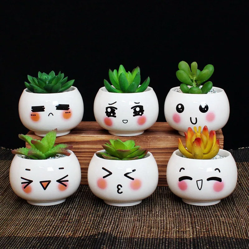 Generic YeFine Cute Expression Ceramic Small Flower Pots DIY Planter