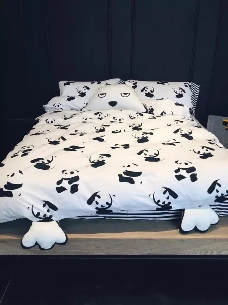 Hotsale 100% Cotton Black and white 4pcs bedding set Panda ...