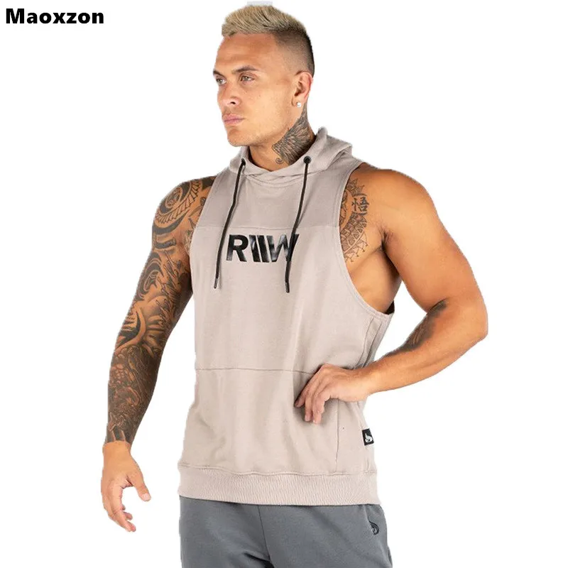 Maoxzon Men's Loose Muscle Fitness Hooded Tank Tops For Boys Pocket