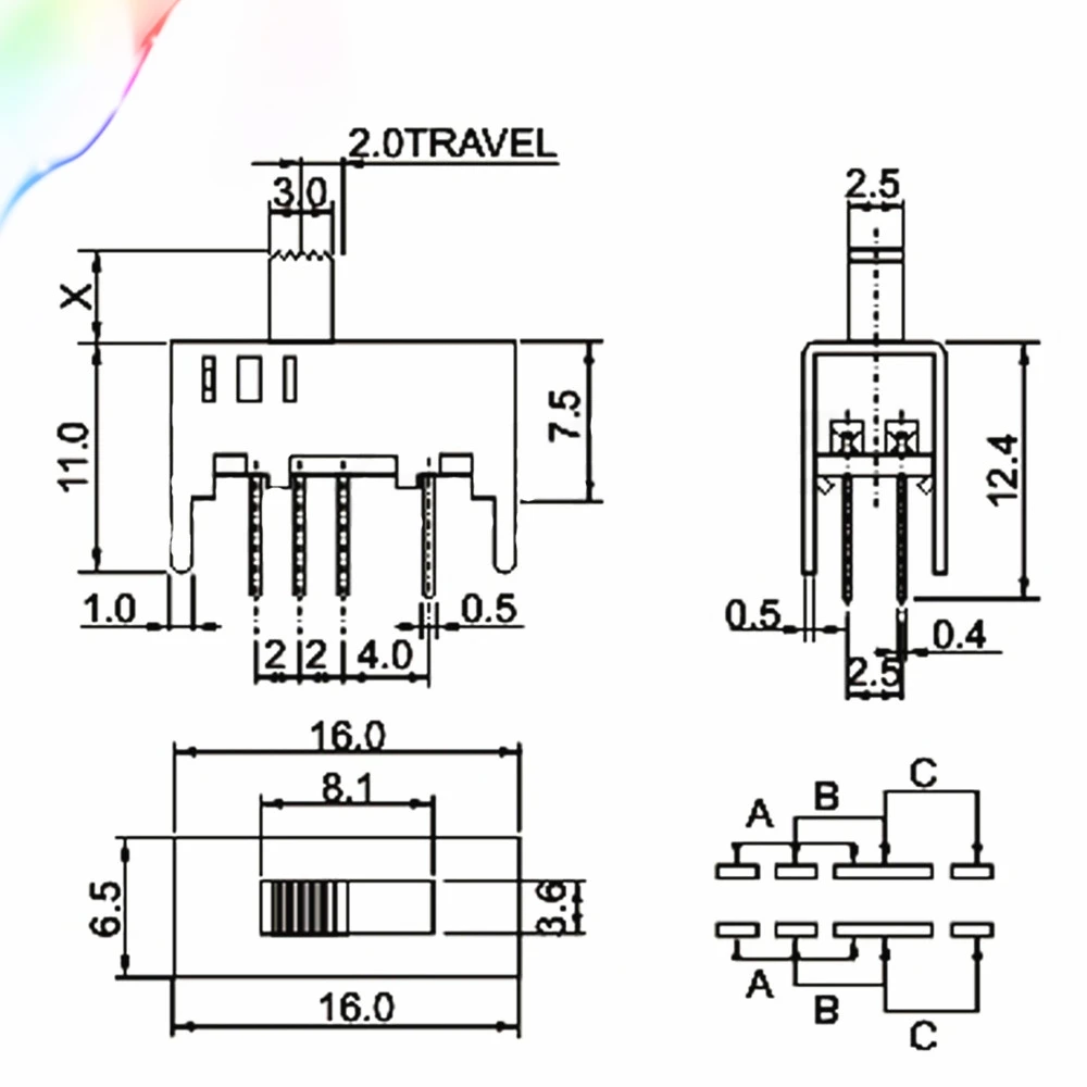 20 шт. SS-23D03-G5/G7 2P3T 3-х позиционный 8 Pin мини горизонтальный ползунковый переключатель 16 мм x 12 мм x 7 мм