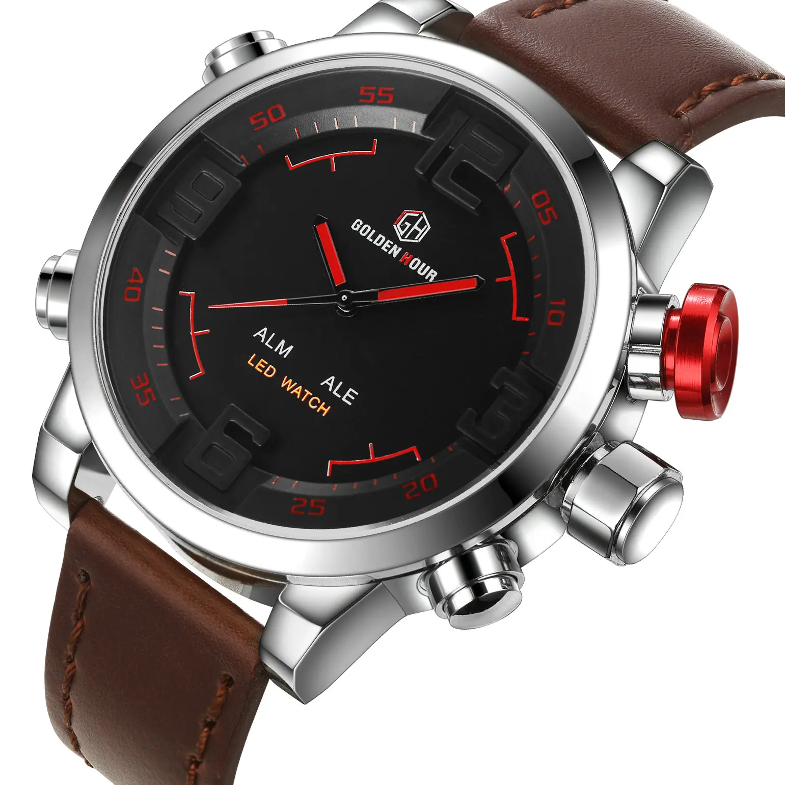 

GOLDENHOUR Top Brand Luxury Dual Time Digital Watch Men Calendar Alarm Military Waterproof LED Electronic Wrist Watches