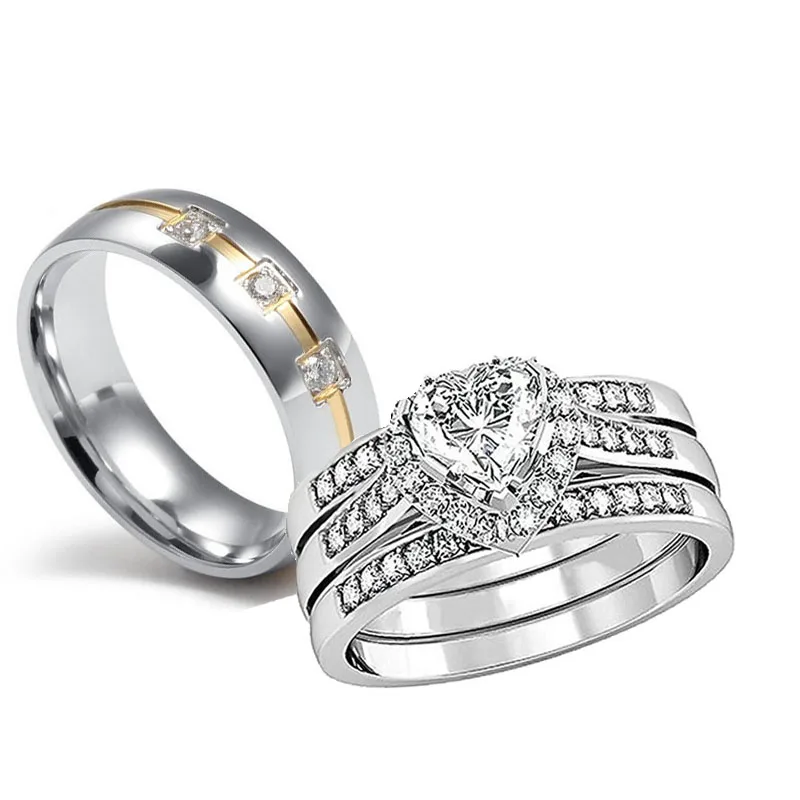 3 в 1 Женское кольцо с фианитом из нержавеющей стали|white gold|gold filledstainless steel |