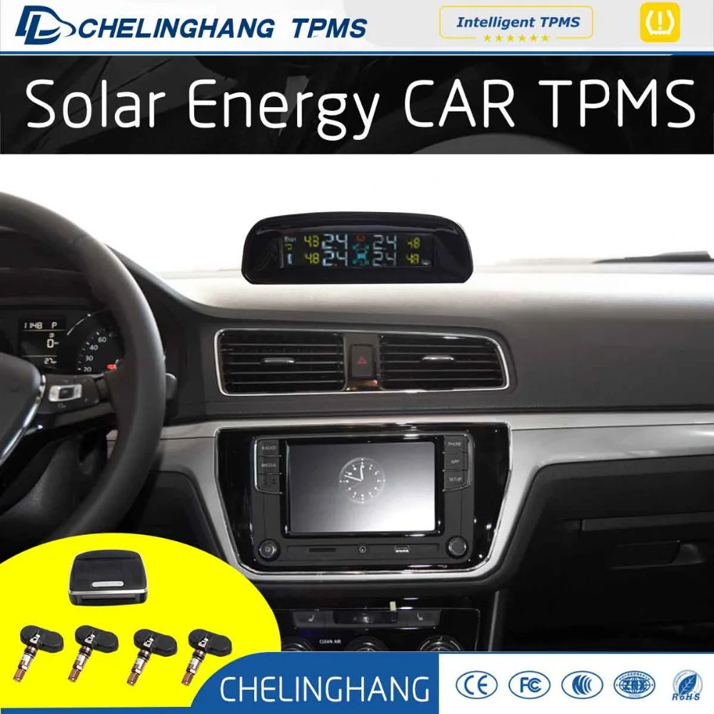 

DLCLH Solar energy power TPMS Universal Car Tire Pressure With 4 Internal Sensors diagnostic tool for car detector dvr Bar Psi