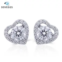 DovEggs 14 к белого золота центр 0.8ct 6 мм F бесцветный муассанит Алмаз Halo Серьги гвоздики для женщин в форме сердца для свадьбы серьги