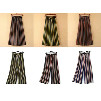 

Woman Pants Causal Sashes Striped Bowknot Trousers Wide Leg Pants 2018Fashion Summer Female Trousers Woman Pants