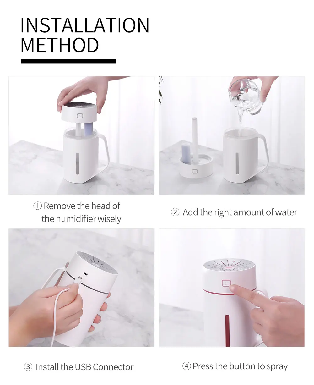 420ML USB Humidifier Portable Mini Cup Shape Humidificador Aroma Oil Diffuser with Seven Color Night Lamp for Home Office Car (10)