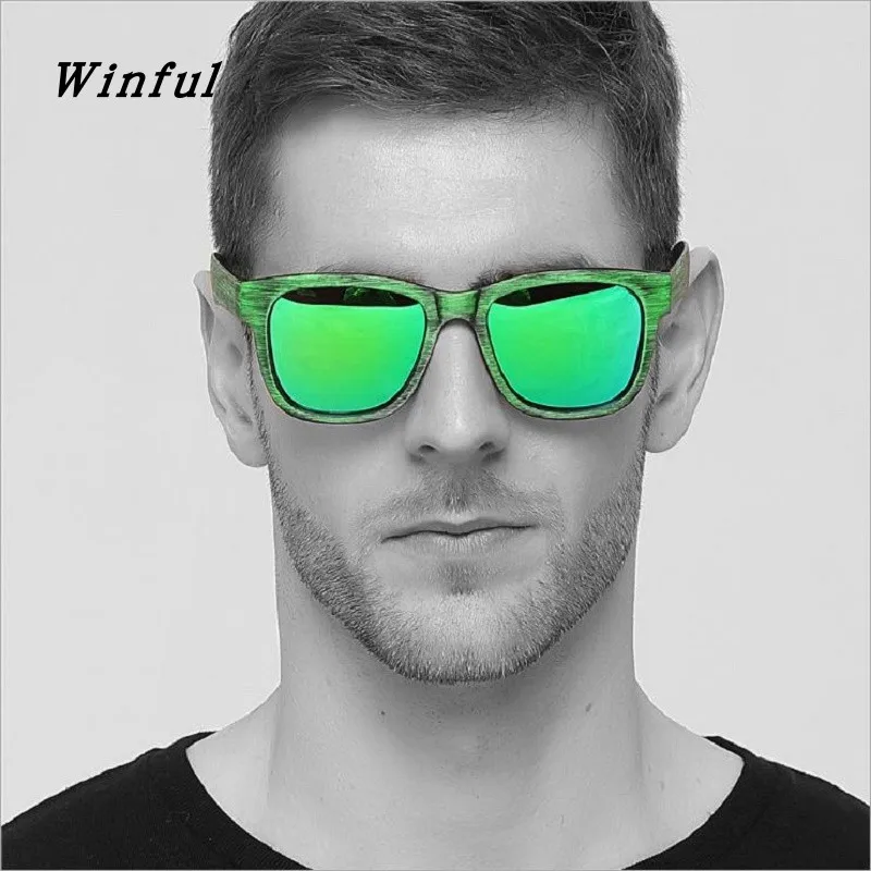 

Trend cool Polarized sunglasses men Brand Designer Green Imitation wood grain sun Glasses HD Lens Driving Fishing Eyewear