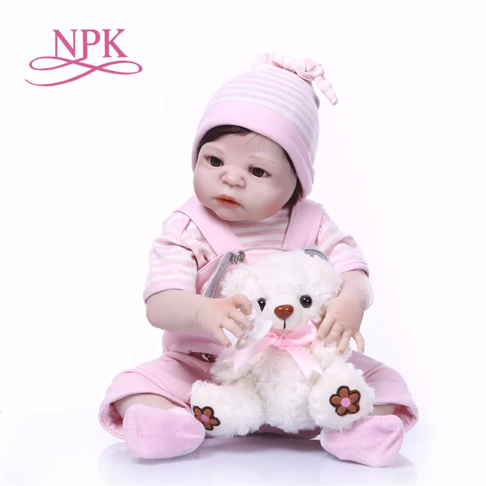 

Bebes reborn dolls for children xmas gift NPK brand 23"57cm full silicone reborn baby doll with bear pacifier bottle bonecas