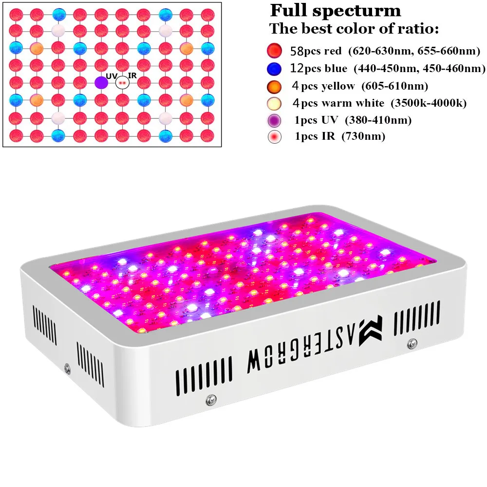 Полный спектр 300/600/800/900/1000/1200/1800/2000W LED Grow Light 410-730nm для комнатных растений и цветок парниковых расти палатку