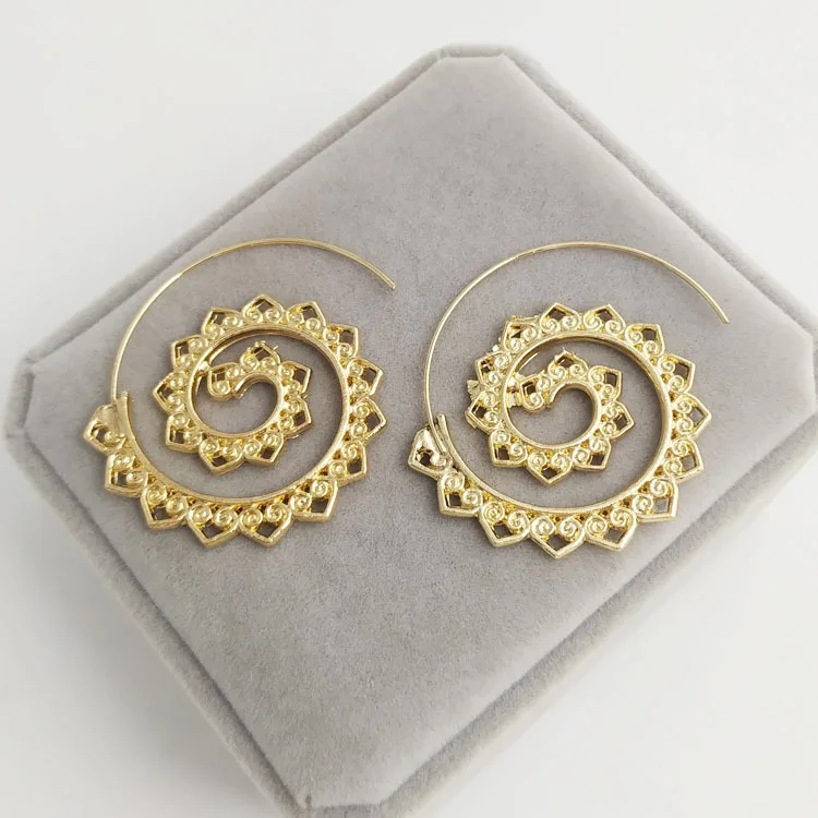 

New Vintage Ethnic Swirl Spiral Hoop Big Circle Round Gold Silver Color Earrings Brincos Steampunk Bohemian Boho Gypsy Jewelry