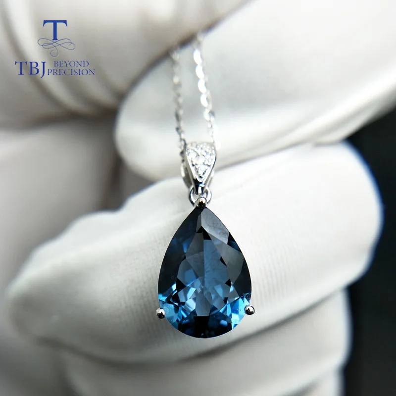 TBJ,Big luxury simple pendant with natural london blue topaz in 925 sterling silver fine jewelry for women lady daily party wear