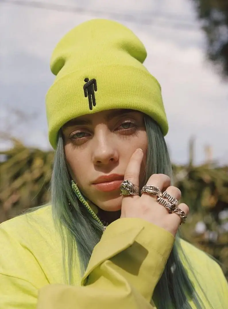 Вязаная зимняя шапка Billie Eilish, однотонная вязаная шапка в стиле хип-хоп Skullies, аксессуар для костюма, теплая зимняя шапка, 5 цветов