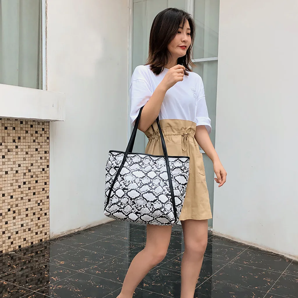 

Coneed 2019 New Women Simple Snake Skin Pattern Versatile Shoulder Bag Large-Capacity Fashion Handbag June 25 P35