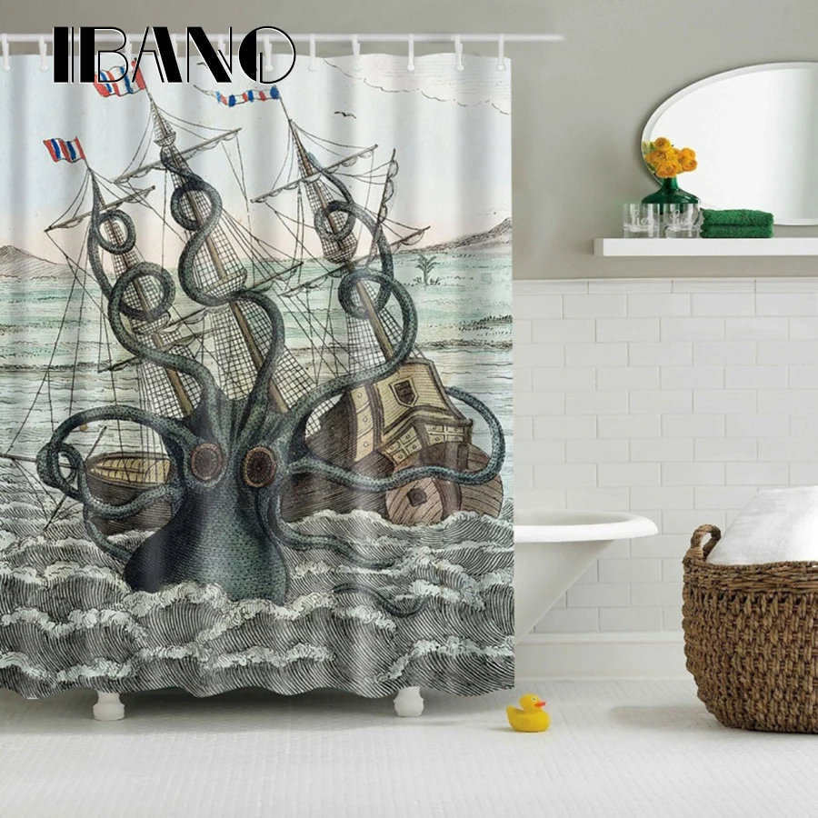 Wholesale Octopus Pattern Shower Curtain Waterproof Polyester Fabric