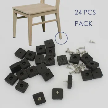 

24 pc chair leg pad floor protect nail on rubber square black 24x24mm with screw