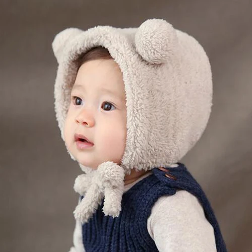 Зимняя теплая шапка для новорожденных мальчиков и девочек, шапка для малышей, шапки с милыми медвежьими ушками, плюшевая шапка, Новое поступление, популярные кепки, Размеры 6-36 M, Pudcoco