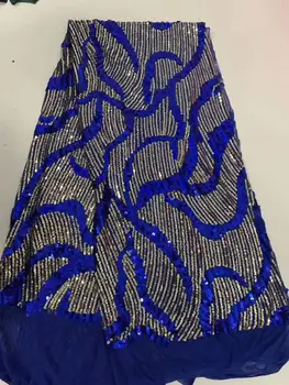 

High-quality French lace fabric 2019 latest 3d sapphire blue applique tulle mesh lace fabric with sequined Nigerian lace