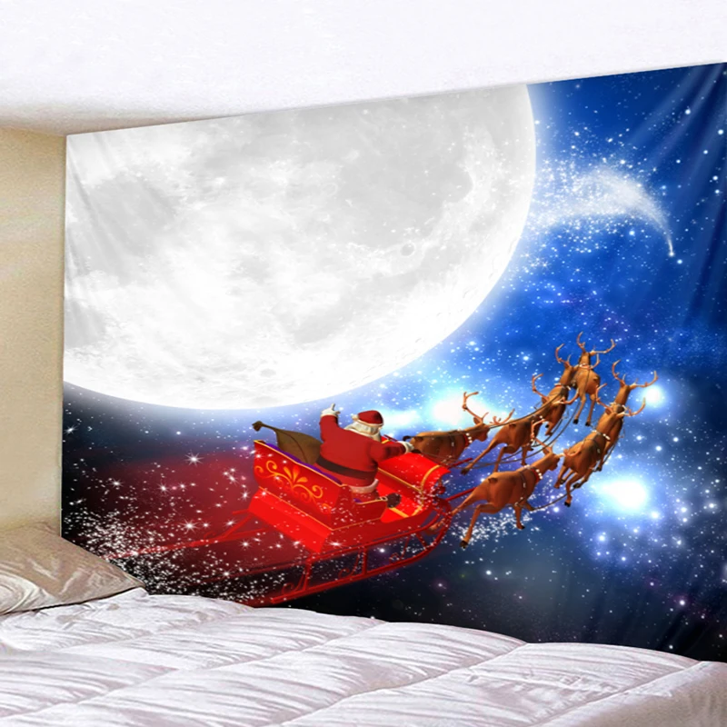 

Christmas Xams Santa Claus Elk Under The Moon Tribe Wall Hanging Carpet Throw Mattress Bohemian 200x150cm Thin Blanket