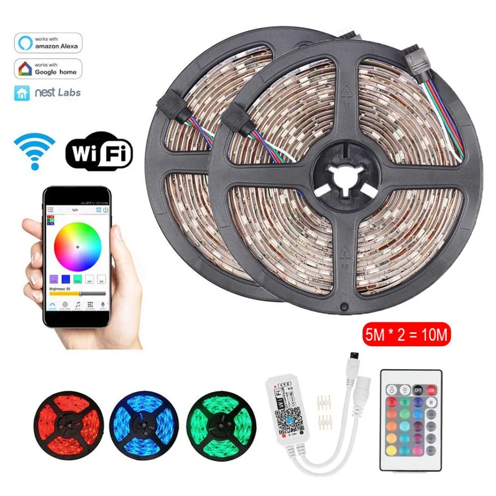 Умный светильник полосы Управление Wi Fi RGB LED 5 м 10 15 М 5050 Водонепроницаемый IP65 Неон