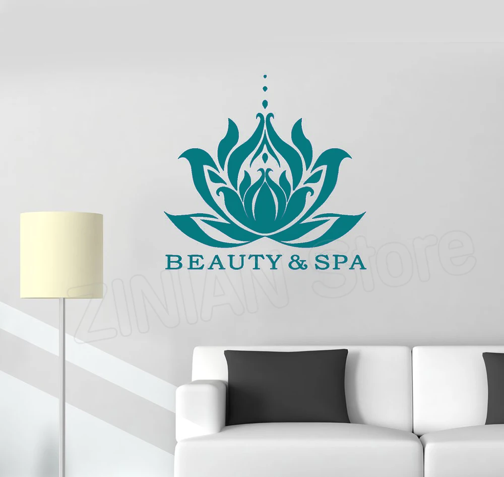 Beauty& Spa Wall Decor Sticker Lotus Decal Relaxing Massage Room Home Decoration Waterproof Vinyl Wall Decals Salon Mural D024