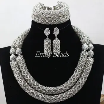 

Popular Nigerian Gray Grey Wedding African Beads Jewelry Set Costume Crystal Bridal Necklace Bracelet Earrings Set ALJ621